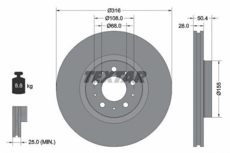 Вентилируемый тормозной диск textar 92126603