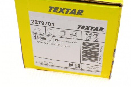 Тормозні (гальмівні) колодки textar 2279701