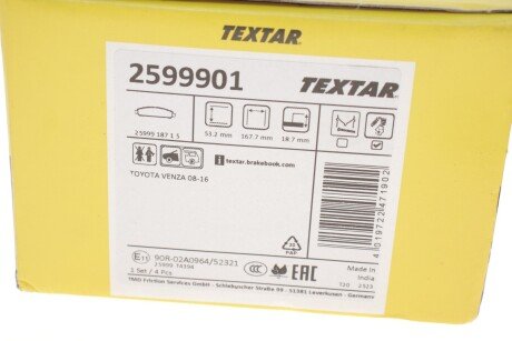 Тормозні (гальмівні) колодки textar 2599901