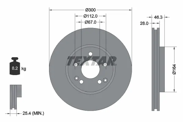 Вентилируемый тормозной диск textar 92106005