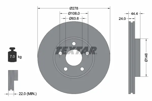 Вентилируемый тормозной диск textar 92124803