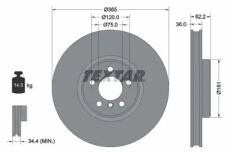 Вентильований гальмівний диск Textar 92161005