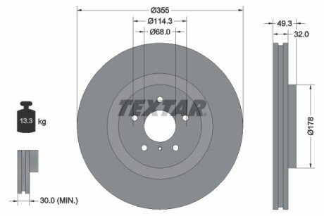 Вентилируемый тормозной диск textar 92199105