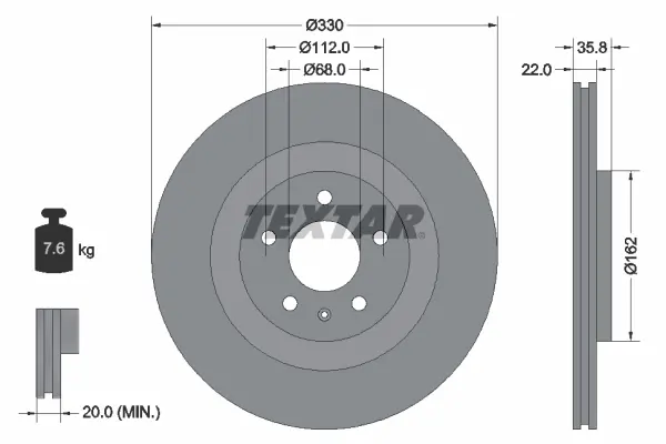 Вентилируемый тормозной диск textar 92238305