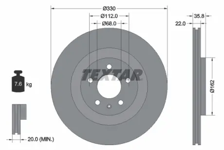 Вентильований гальмівний диск Textar 92238305