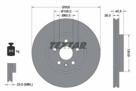 Вентилируемый тормозной диск textar 92243303