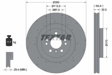 Вентильований гальмівний диск textar 92254405 на Мерседес M-Class w166