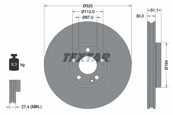 Вентильований гальмівний диск Textar 92258003 (фото 1)
