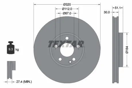 Вентильований гальмівний диск Textar 92258003