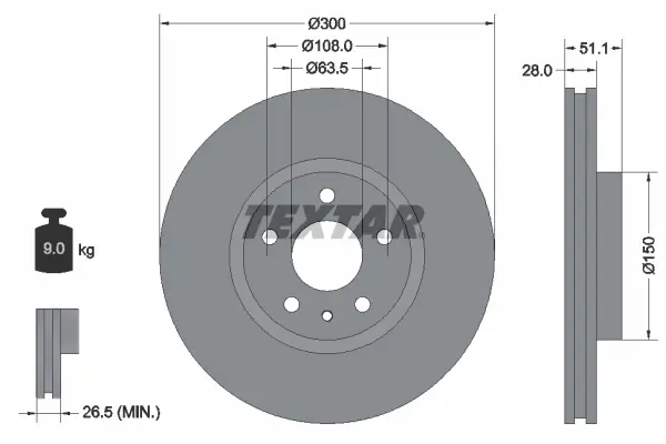 Вентильований гальмівний диск Textar 92268603 (фото 1)