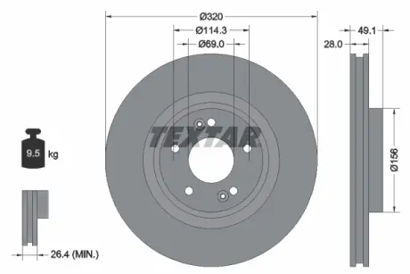 Вентильований гальмівний диск Textar 92281803