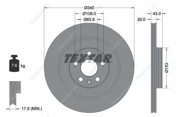 Вентильований гальмівний диск Textar 92304503 (фото 1)