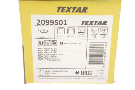 Задні тормозні (гальмівні) колодки textar 2099501