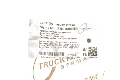 Заглушка блока trucktec Automotive 0210099