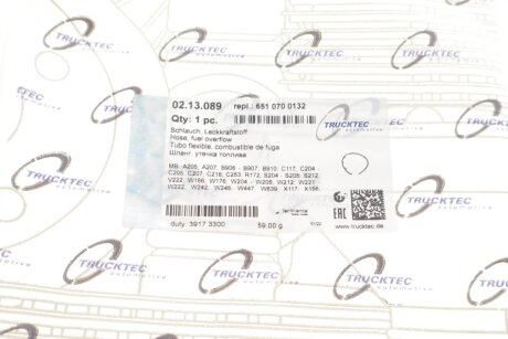Шланг обратки trucktec Automotive 0213089
