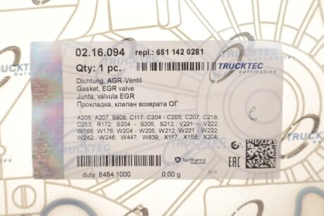 Ущільнення, клапан системи рециркуляції ВГ trucktec Automotive 0216094