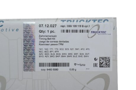 Комплект ременя ГРМ trucktec Automotive 0712027