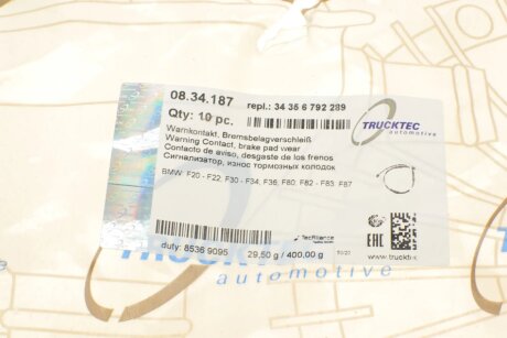 Датчик износа trucktec Automotive 0834187