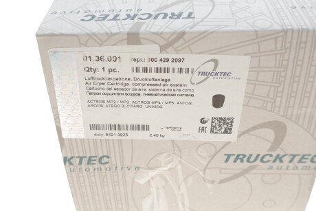 Фільтр осушувач системи пневматичної trucktec Automotive 0136001