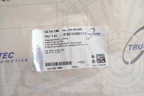 Патрубок повітряний trucktec Automotive 0214199