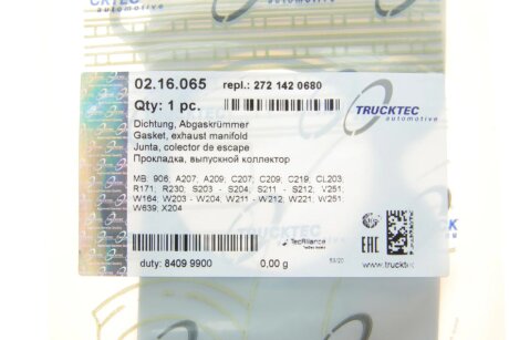 Прокладка випускного колектора trucktec Automotive 0216065