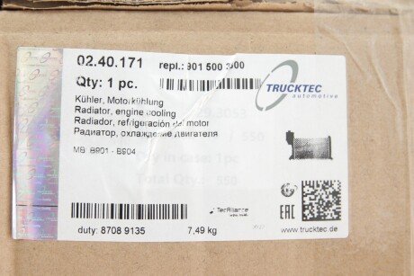 Радіатор охолодження двигуна trucktec Automotive 0240171
