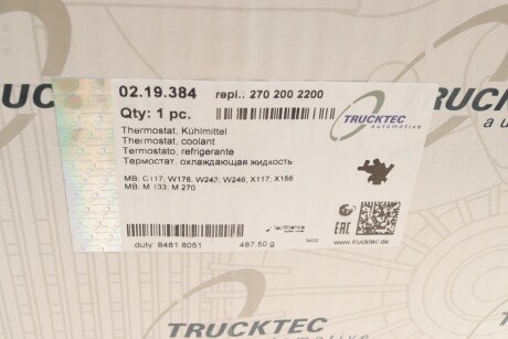 Термостат trucktec Automotive 0219384