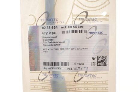 Тормозной шланг trucktec Automotive 0235654