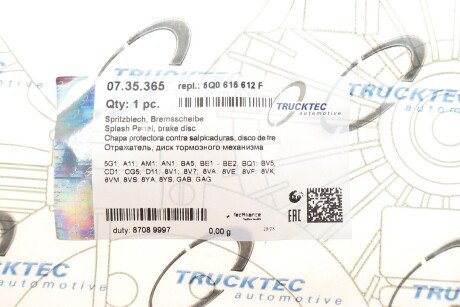 Захист гальмівного диска trucktec Automotive 0735365