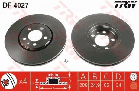 Тормозной диск trw automotive DF4027