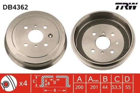 Гальмівний барабан CITROEN/PEUGEOT/TOYOTA C1/Aygo/107/108 \'\'05>> trw automotive DB4362"