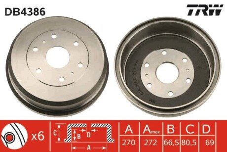 Гальмівний барабан trw automotive DB4386 на Тойота Хайс