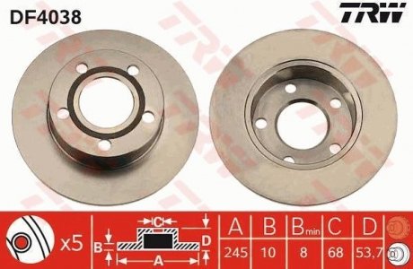 Задній гальмівний (тормозний) диск trw automotive DF4038