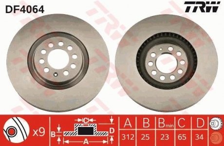 Вентилируемый тормозной диск trw automotive DF4064