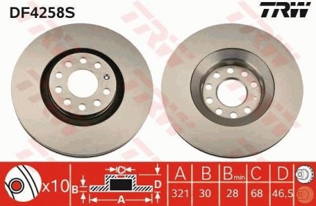 Вентилируемый тормозной диск trw automotive DF4258S