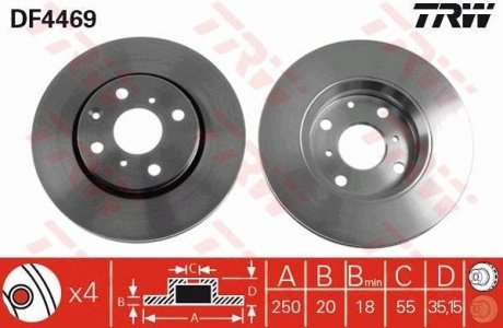 Вентильований гальмівний диск trw automotive DF4469