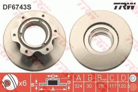 Вентилируемый тормозной диск trw automotive DF6743S