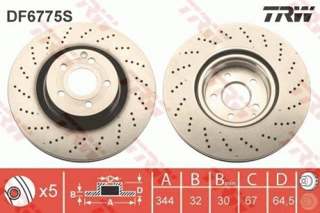 Вентильований гальмівний диск trw automotive DF6775S