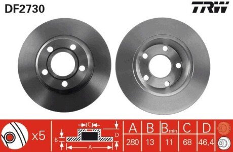 Передній гальмівний (тормозний) диск trw automotive DF2730