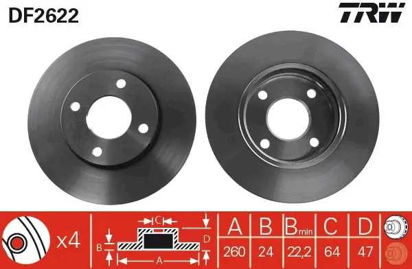 Вентильований гальмівний диск TRW automotive DF2622 (фото 1)