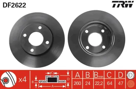 Вентильований гальмівний диск TRW automotive DF2622
