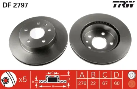 Вентильований гальмівний диск TRW automotive DF2797
