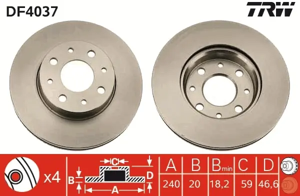 Вентильований гальмівний диск TRW automotive DF4037 (фото 1)
