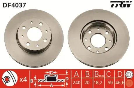 Вентильований гальмівний диск TRW automotive DF4037