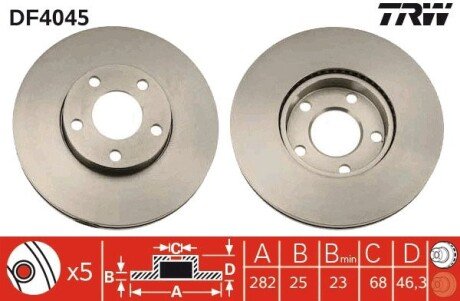 Вентилируемый тормозной диск trw automotive DF4045