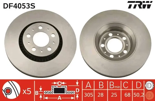 Вентилируемый тормозной диск TRW automotive DF4053S