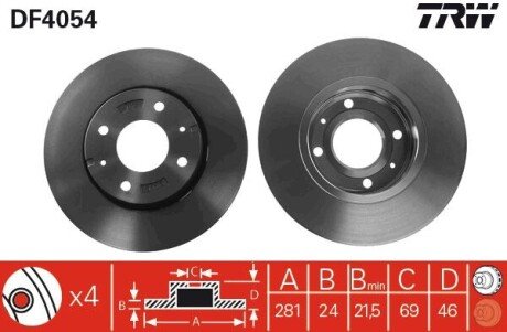 Вентильований гальмівний диск trw automotive DF4054 на Вольво S40