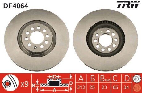 Вентилируемый тормозной диск trw automotive DF4064