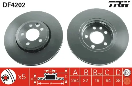 Вентильований гальмівний диск TRW automotive DF4202