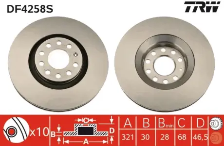 Вентильований гальмівний диск TRW automotive DF4258S